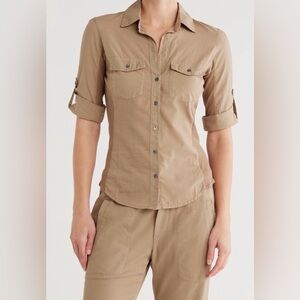 James Perse 3/4 sleeve button down shirt (size 3 = woman 8-10) NWT New Cashew